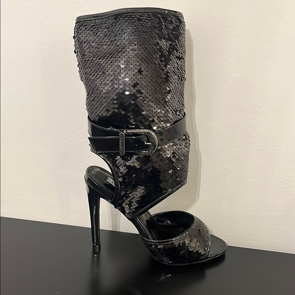 Black Sequin Stiletto Boots
